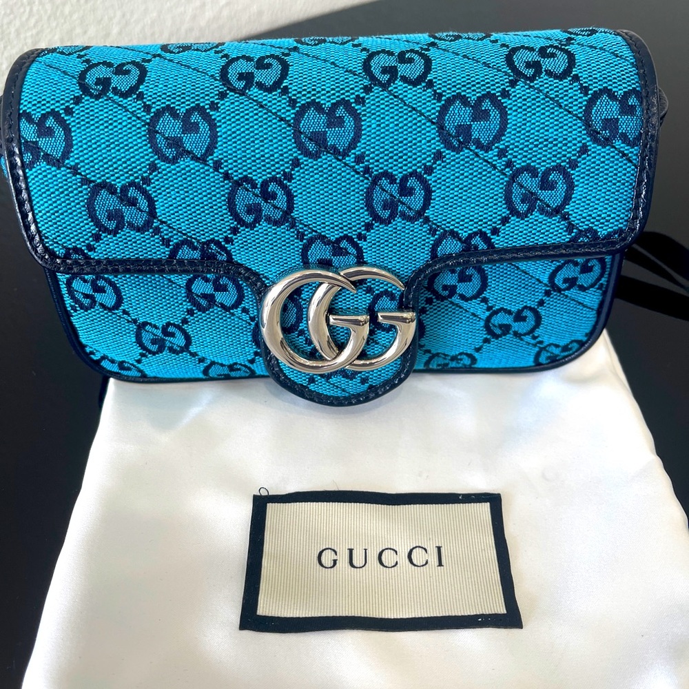GUCCI Mormont Monogram  Super Mini Bag-Blue.